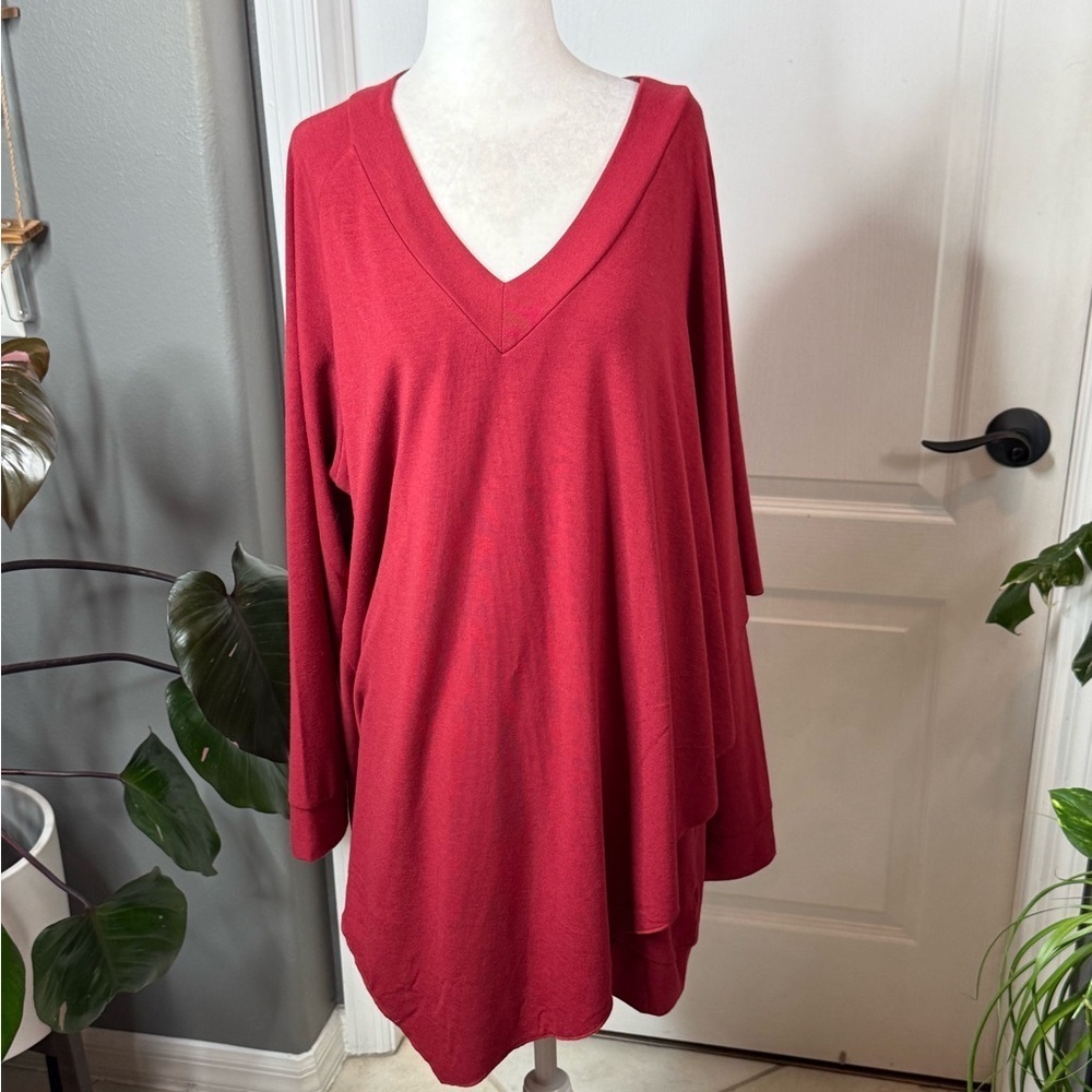 Soft Surroundings Burgundy V-Neck Tunic Top Long Sleeve | 3X Plus